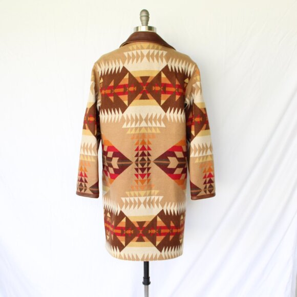 Vintage Pendleton Aztec Navajo Leather Wool blanket ranch car Coat jacket S - Picture 8 of 10